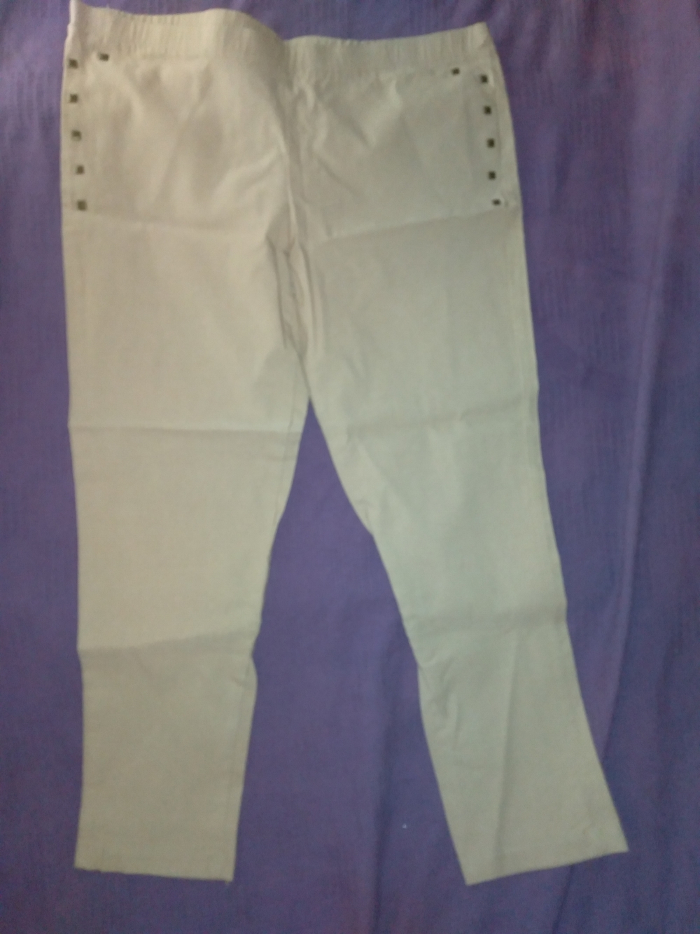 Toto Collection - Beige Slim Stretch Pants with Stud Details